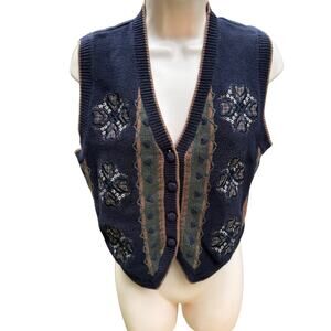 Christopher & Banks | Small Embroidered Women’s Vest Dark Cottagecore Fall